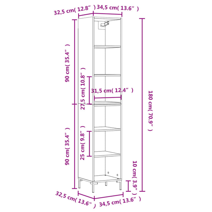Dulap înalt, gri sonoma, 34,5x32,5x180 cm, lemn prelucrat WALTI