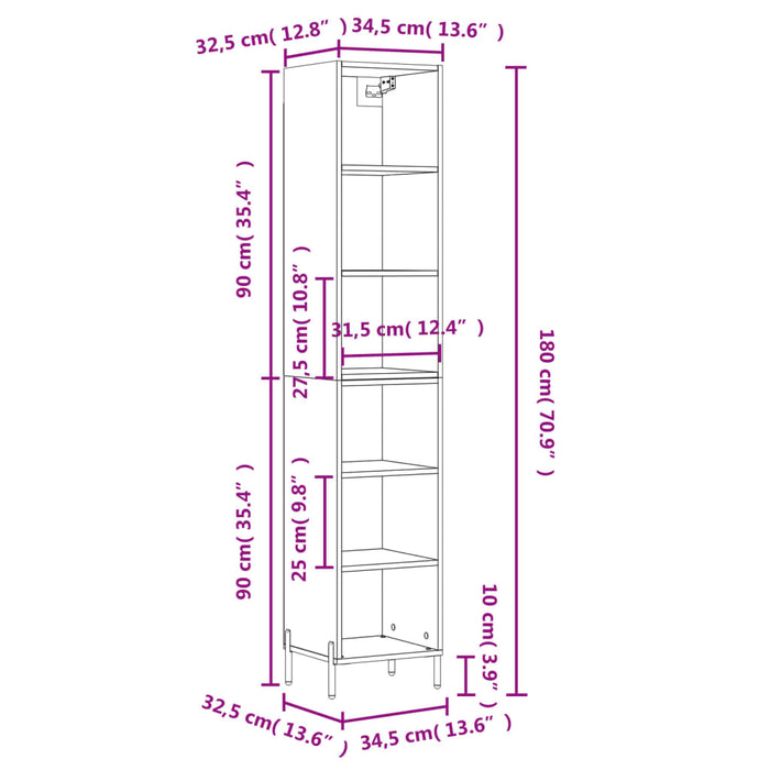 Dulap înalt, alb, 34,5x32,5x180 cm, lemn prelucrat WALTI