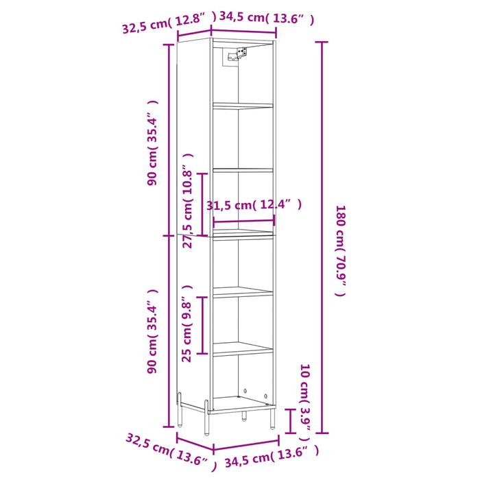 Dulap înalt, gri sonoma, 34,5x32,5x180 cm, lemn prelucrat WALTI
