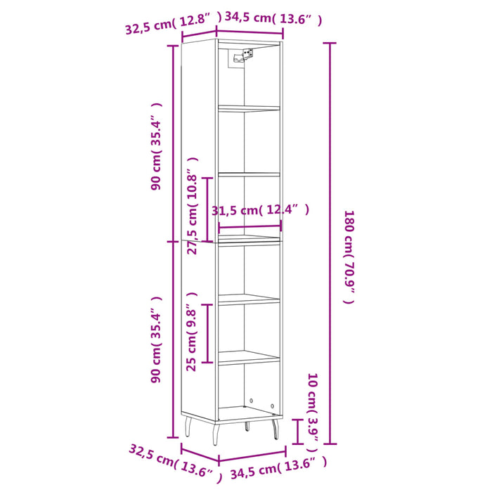 Dulap înalt, stejar maro, 34,5x32,5x180 cm, lemn prelucrat WALTI