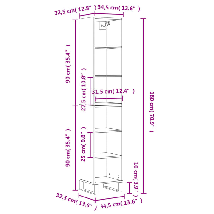 Dulap înalt, stejar maro, 34,5x32,5x180 cm, lemn prelucrat WALTI