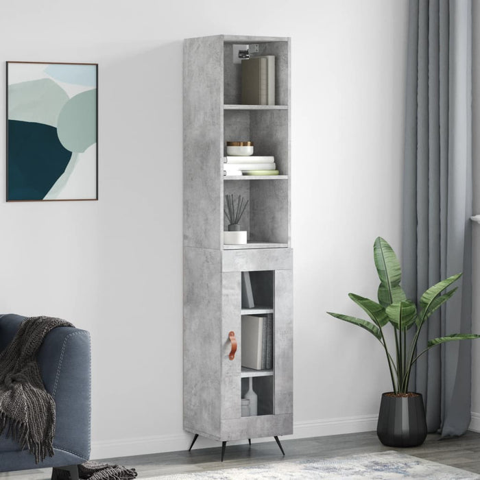 Dulap înalt, gri beton, 34,5x34x180 cm, lemn prelucrat WALTI