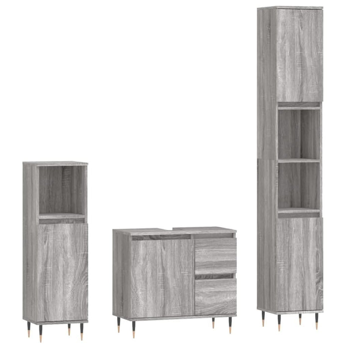 Set mobilier de baie, 3 piese, gri sonoma, lemn prelucrat - WALTI WALTI