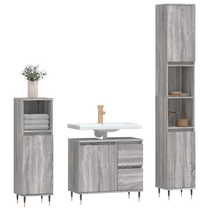 Set mobilier de baie, 3 piese, gri sonoma, lemn prelucrat - WALTI WALTI
