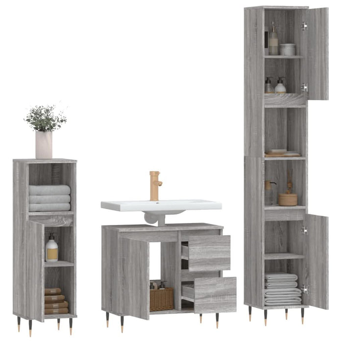Set mobilier de baie, 3 piese, gri sonoma, lemn prelucrat - WALTI WALTI