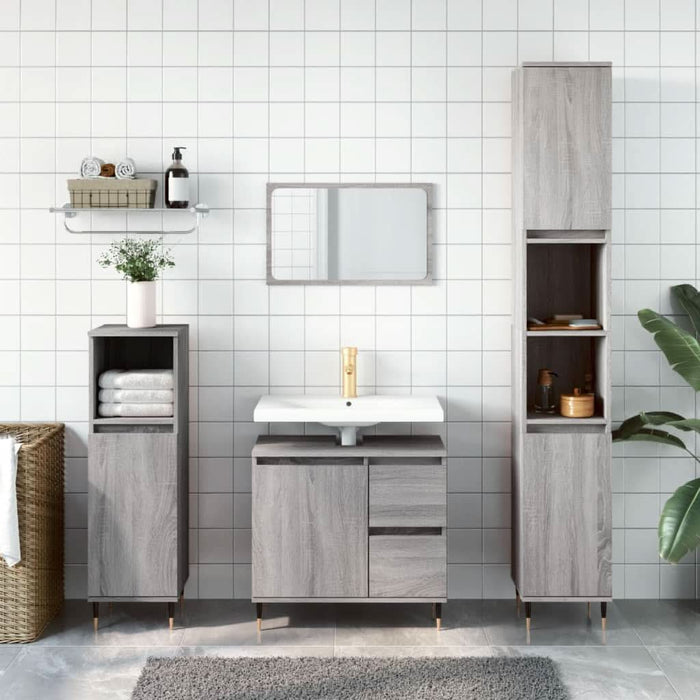 Set mobilier de baie, 3 piese, gri sonoma, lemn prelucrat - WALTI WALTI