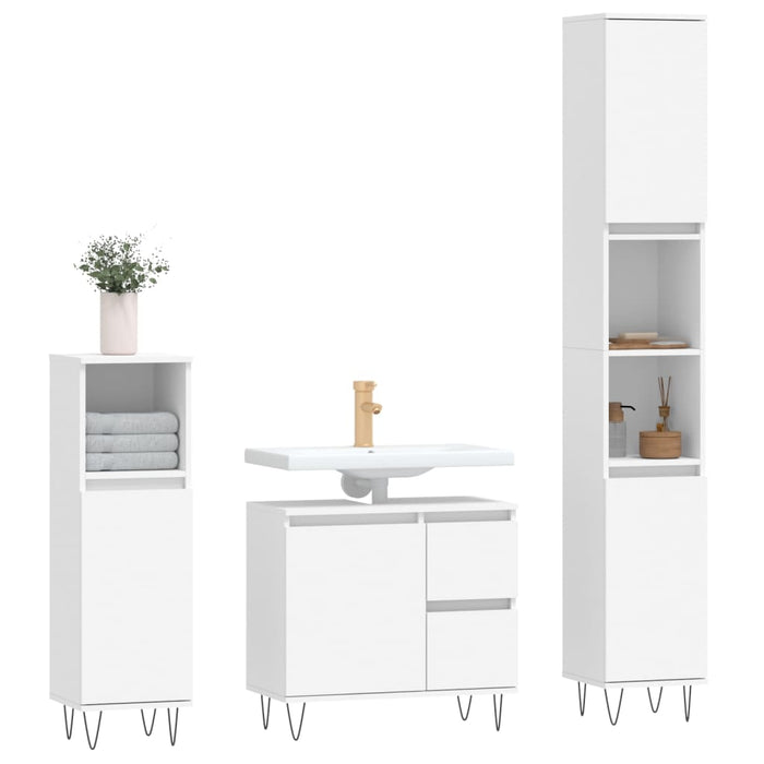 Set mobilier de baie, 3 piese, alb, lemn compozit WALTI