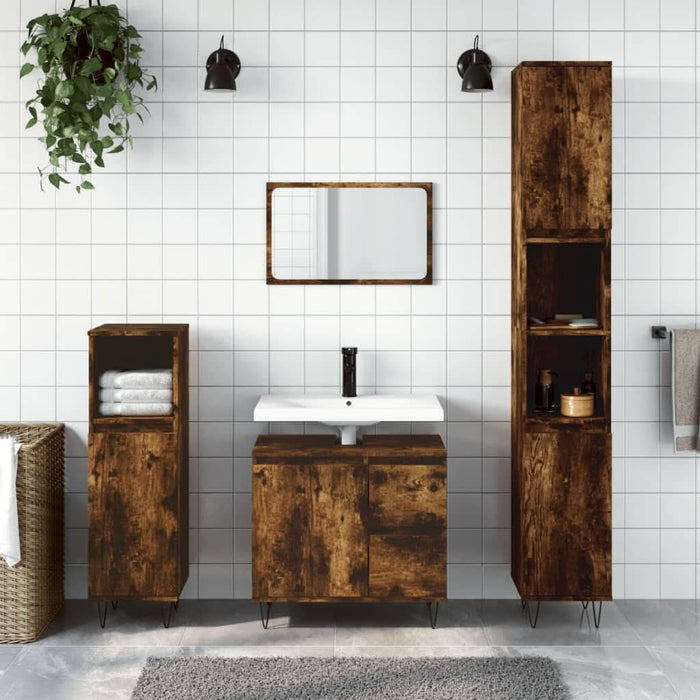 Set mobilier de baie, 3 piese, stejar fumuriu, lemn prelucrat - WALTI WALTI