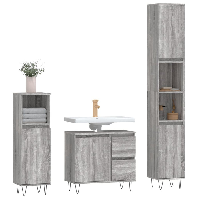 Set mobilier de baie, 3 piese, gri sonoma, lemn prelucrat WALTI