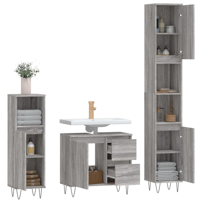 Set mobilier de baie, 3 piese, gri sonoma, lemn prelucrat WALTI