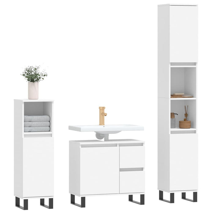 Set mobilier de baie, 3 piese, alb, lemn compozit WALTI