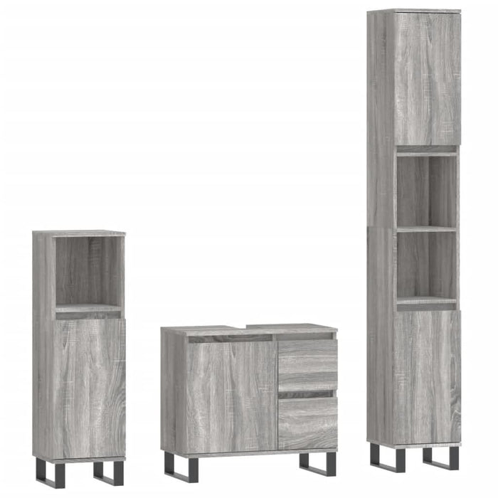 Set mobilier de baie, 3 piese, gri sonoma, lemn prelucrat - WALTI WALTI