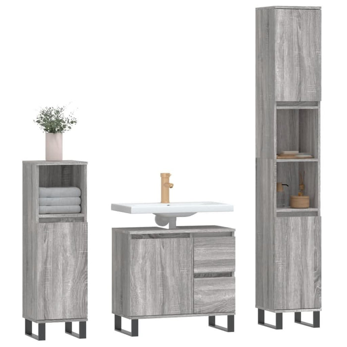 Set mobilier de baie, 3 piese, gri sonoma, lemn prelucrat - WALTI WALTI