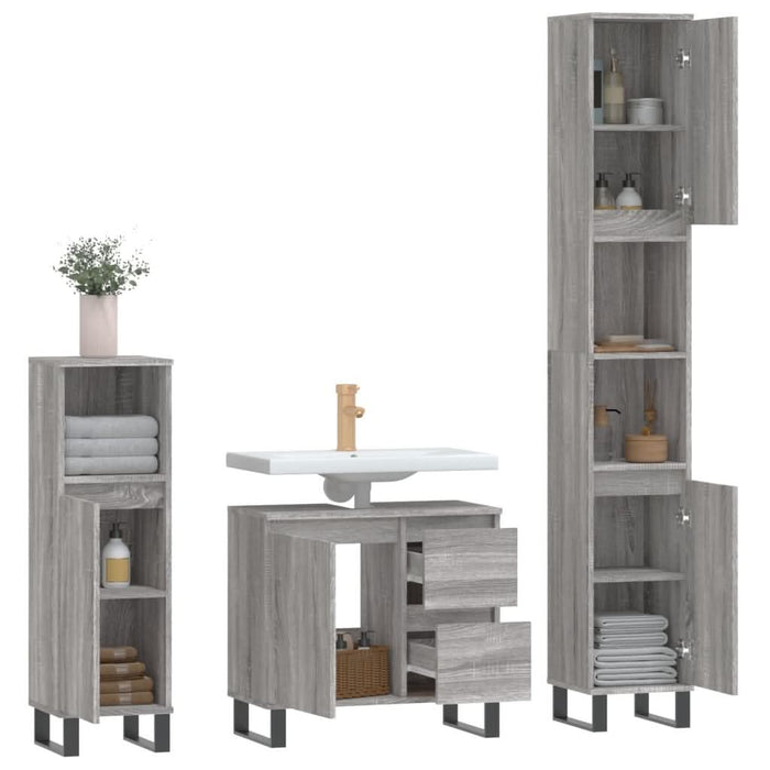 Set mobilier de baie, 3 piese, gri sonoma, lemn prelucrat - WALTI WALTI