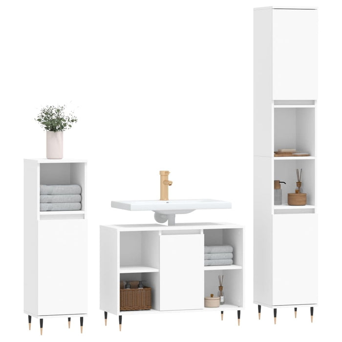 Set mobilier de baie, 3 piese, alb, lemn compozit WALTI