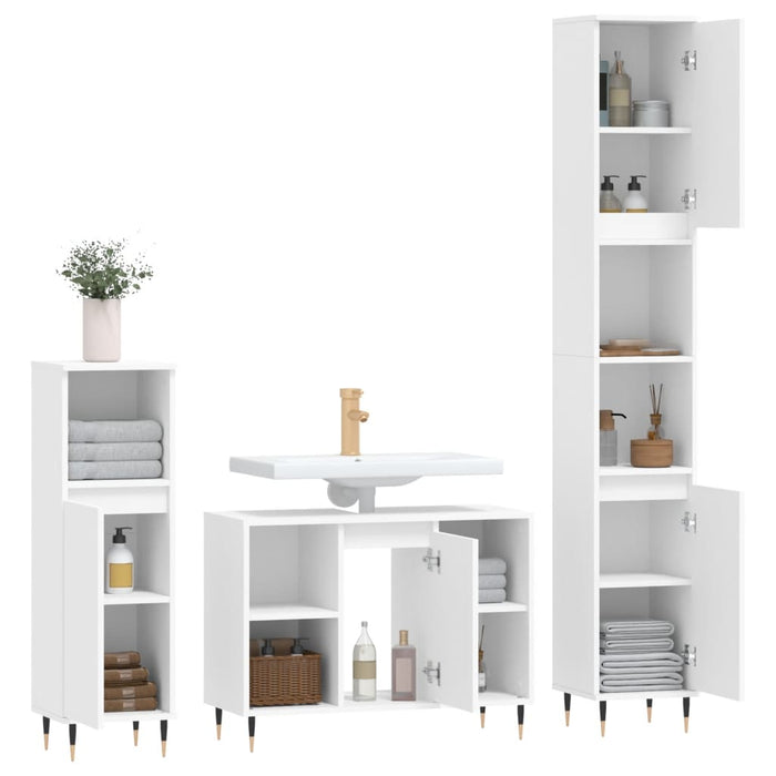 Set mobilier de baie, 3 piese, alb, lemn compozit WALTI