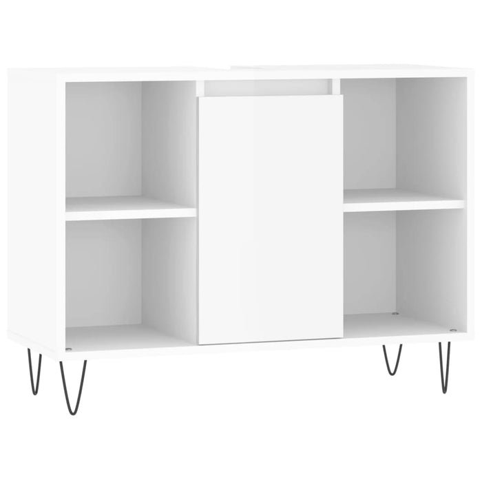 Set mobilier de baie, 3 piese, alb extralucios, lemn compozit WALTI