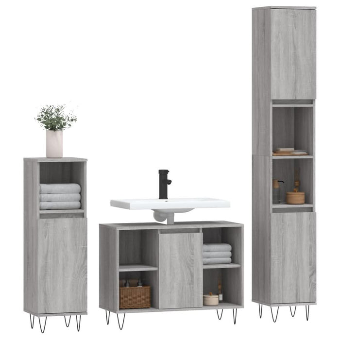 Set mobilier de baie, 3 piese, gri sonoma, lemn prelucrat - WALTI WALTI