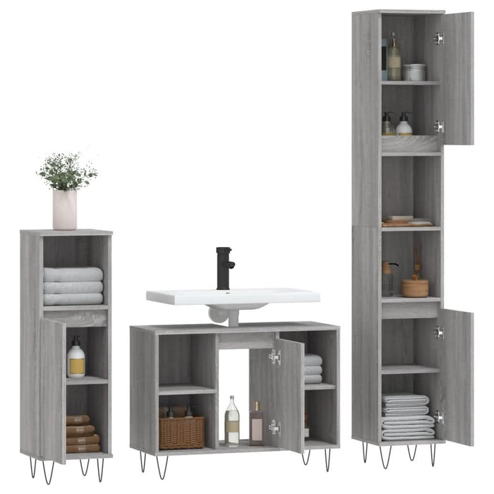 Set mobilier de baie, 3 piese, gri sonoma, lemn prelucrat - WALTI WALTI