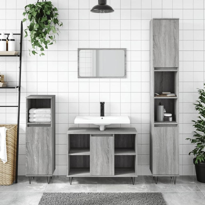 Set mobilier de baie, 3 piese, gri sonoma, lemn prelucrat - WALTI WALTI