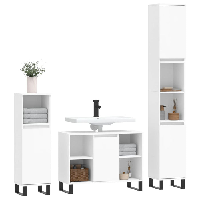 Set mobilier de baie, 3 piese, alb, lemn compozit WALTI