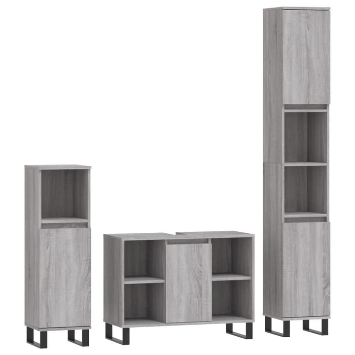 Set mobilier de baie, 3 piese, gri sonoma, lemn prelucrat - WALTI WALTI
