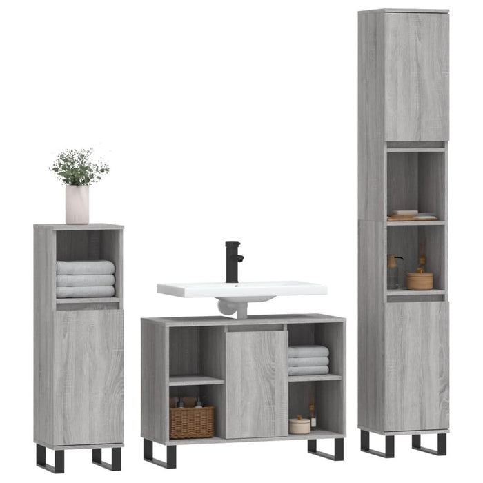 Set mobilier de baie, 3 piese, gri sonoma, lemn prelucrat - WALTI WALTI