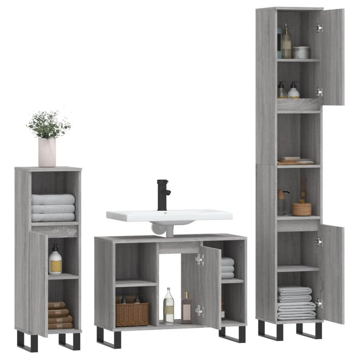 Set mobilier de baie, 3 piese, gri sonoma, lemn prelucrat - WALTI WALTI