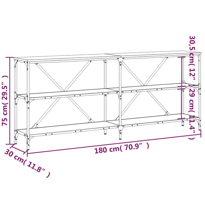 Masă consolă stejar sonoma 180x30x75 cm lemn prelucrat și fier - WALTI WALTI