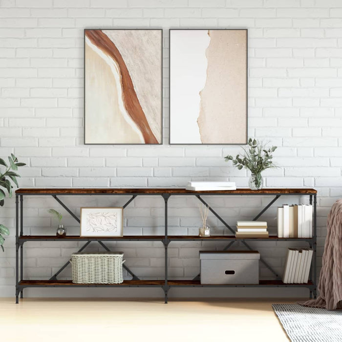 Masă consolă stejar afumat 200x30x75 cm lemn prelucrat și fier - WALTI WALTI