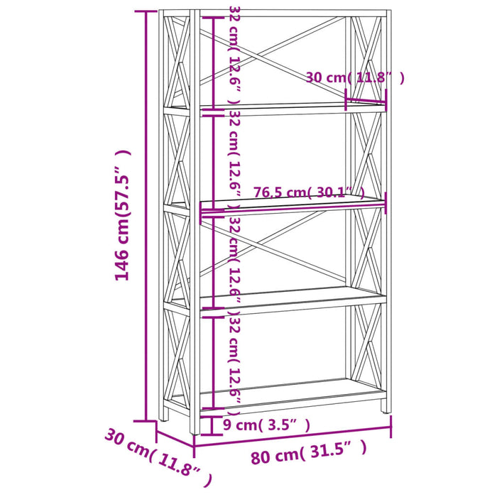 Raft cu 5 niveluri, 80x30x146 cm, lemn masiv de stejar WALTI
