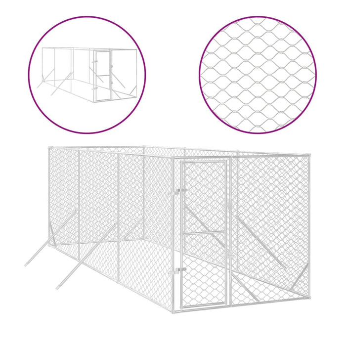 Padoc de exterior pentru câini argintiu 2x6x2 m oțel galvanizat - WALTI WALTI
