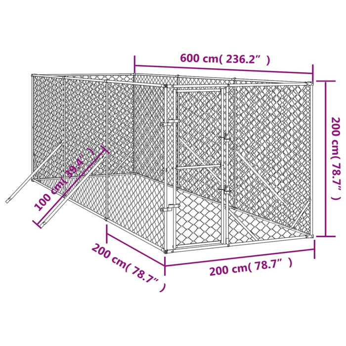 Padoc de exterior pentru câini argintiu 2x6x2 m oțel galvanizat - WALTI WALTI