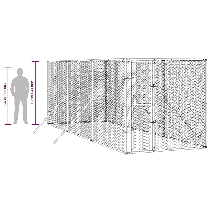 Padoc de exterior pentru câini argintiu 2x6x2 m oțel galvanizat - WALTI WALTI