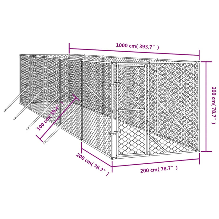 Padoc de exterior pentru câini argintiu 2x10x2m oțel galvanizat - WALTI WALTI