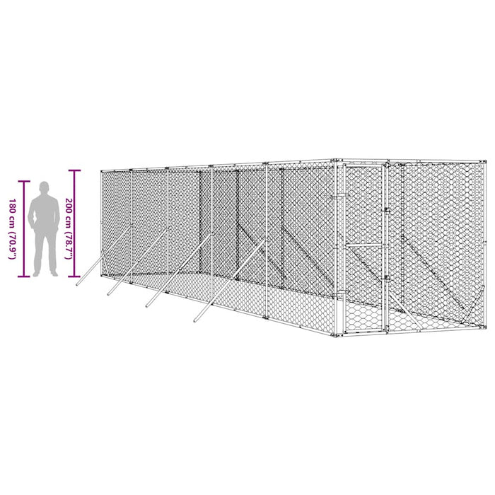 Padoc de exterior pentru câini argintiu 2x10x2m oțel galvanizat - WALTI WALTI