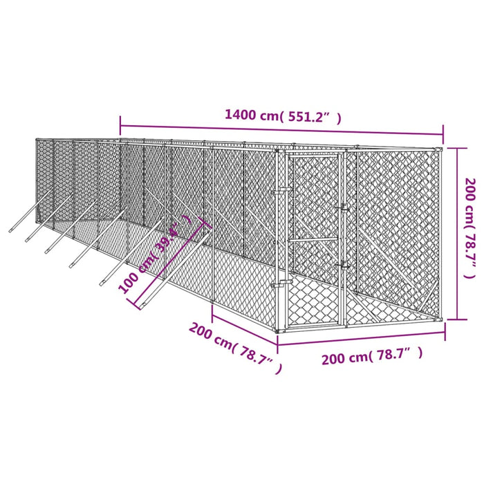 Padoc de exterior pentru câini argintiu 2x14x2m oțel galvanizat - WALTI WALTI