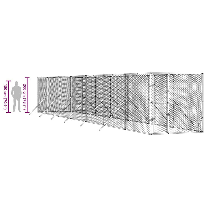 Padoc de exterior pentru câini argintiu 2x14x2m oțel galvanizat - WALTI WALTI