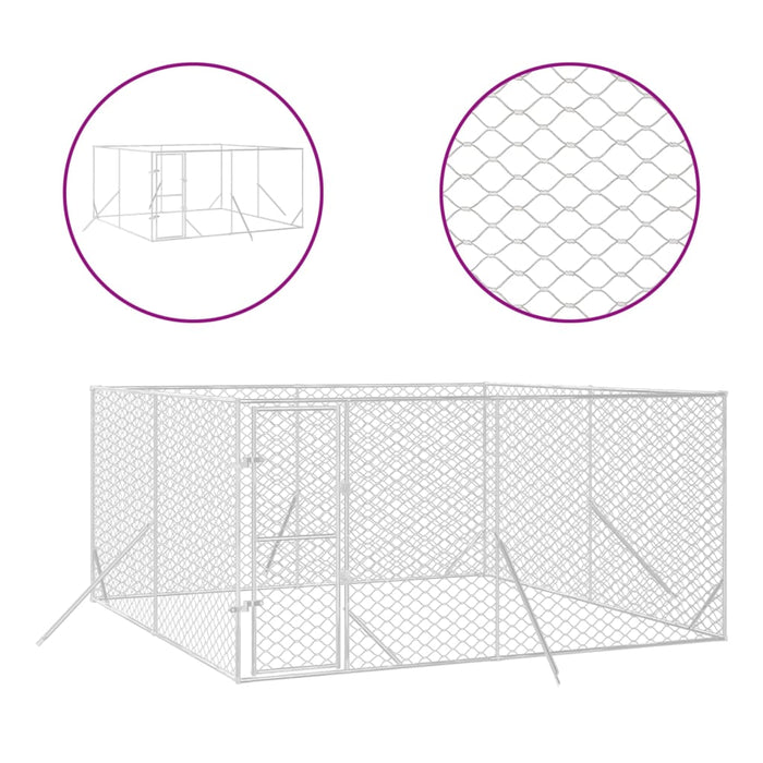 Padoc de exterior pentru câini argintiu 4x4x2 m oțel galvanizat - WALTI WALTI