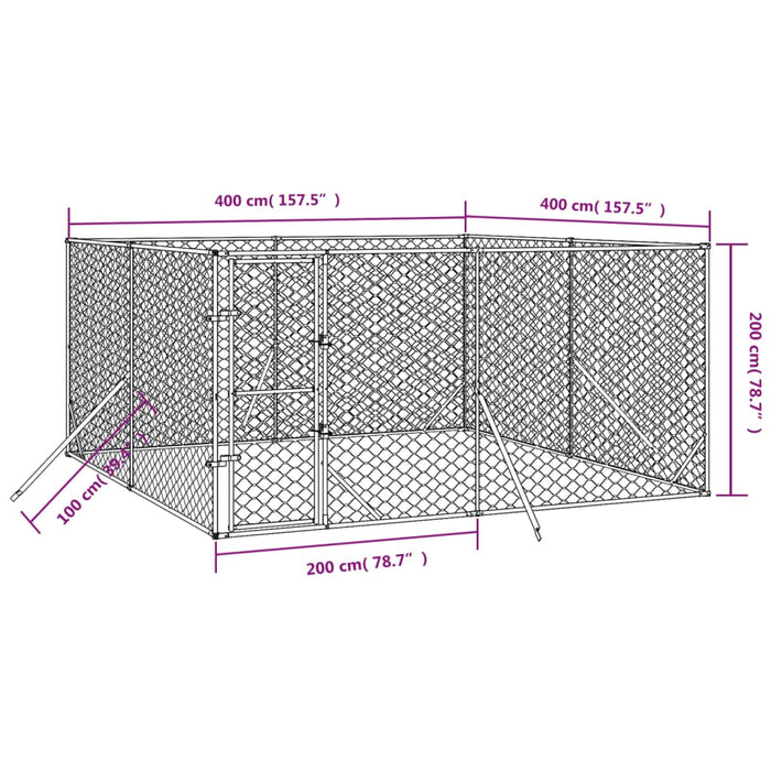 Padoc de exterior pentru câini argintiu 4x4x2 m oțel galvanizat - WALTI WALTI