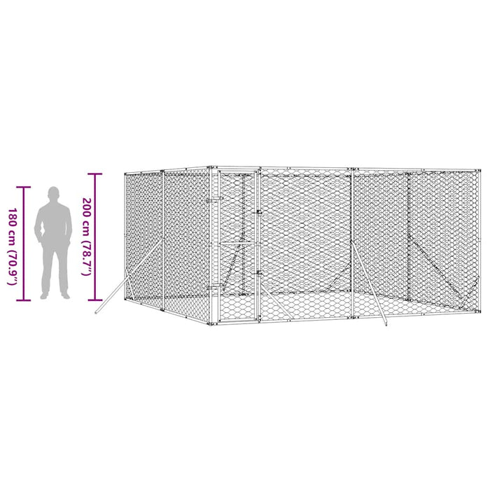 Padoc de exterior pentru câini argintiu 4x4x2 m oțel galvanizat - WALTI WALTI