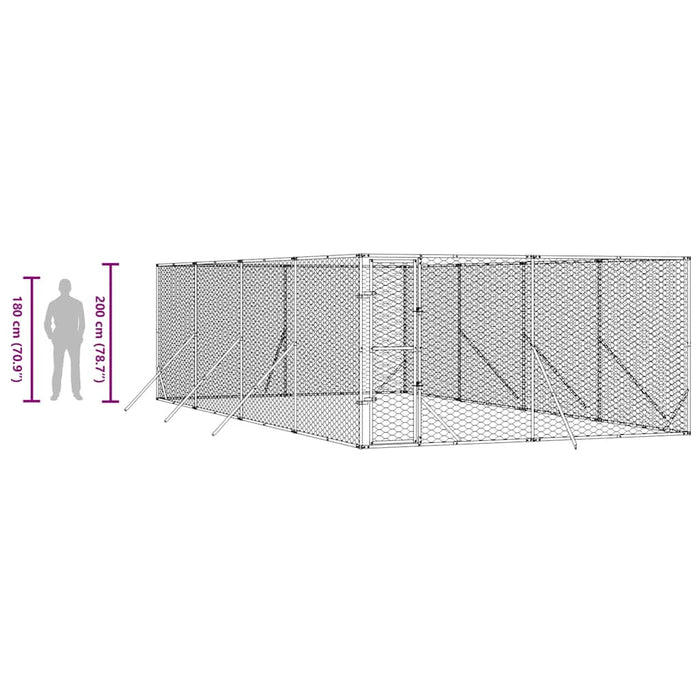 Padoc de exterior pentru câini argintiu 4x8x2 m oțel galvanizat - WALTI WALTI