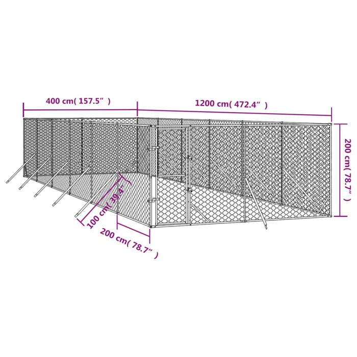 Padoc de exterior pentru câini argintiu 4x12x2m oțel galvanizat - WALTI WALTI