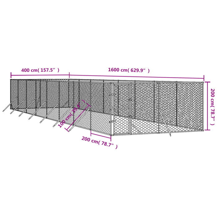 Padoc de exterior pentru câini argintiu 4x16x2m oțel galvanizat - WALTI WALTI