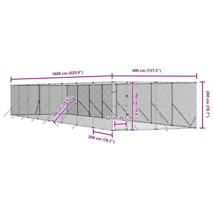 Padoc de exterior pentru câini argintiu 4x16x2m oțel galvanizat - WALTI WALTI
