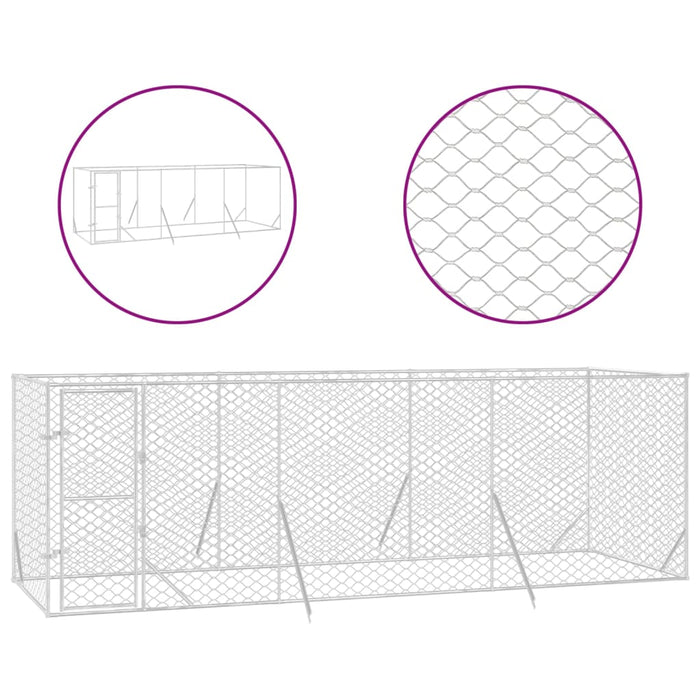 Padoc de exterior pentru câini argintiu 6x2x2 m oțel galvanizat - WALTI WALTI