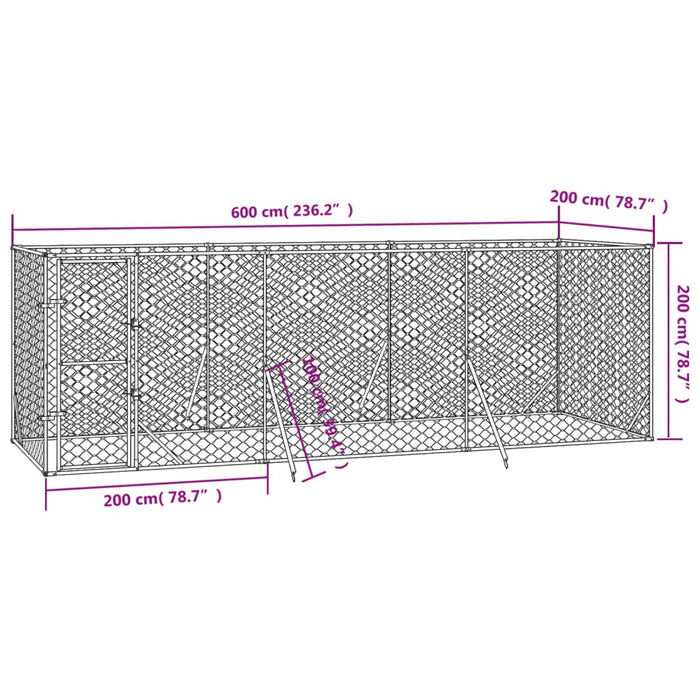 Padoc de exterior pentru câini argintiu 6x2x2 m oțel galvanizat - WALTI WALTI