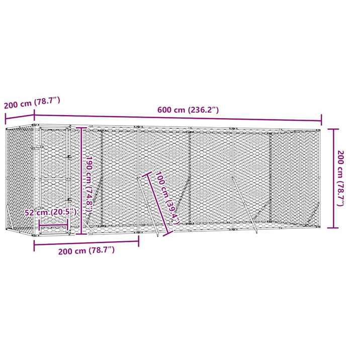 Padoc de exterior pentru câini argintiu 6x2x2 m oțel galvanizat - WALTI WALTI