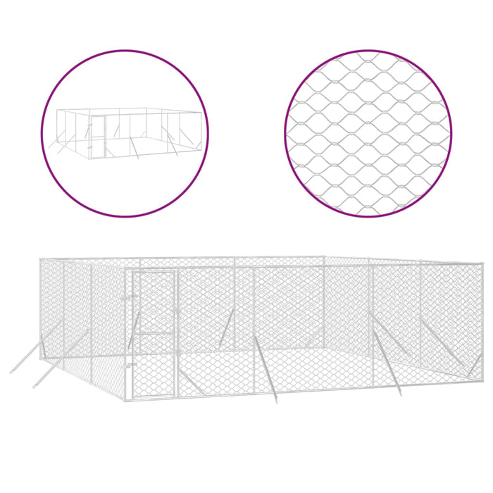 Padoc de exterior pentru câini argintiu 6x6x2 m oțel galvanizat - WALTI WALTI