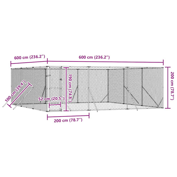 Padoc de exterior pentru câini argintiu 6x6x2 m oțel galvanizat - WALTI WALTI